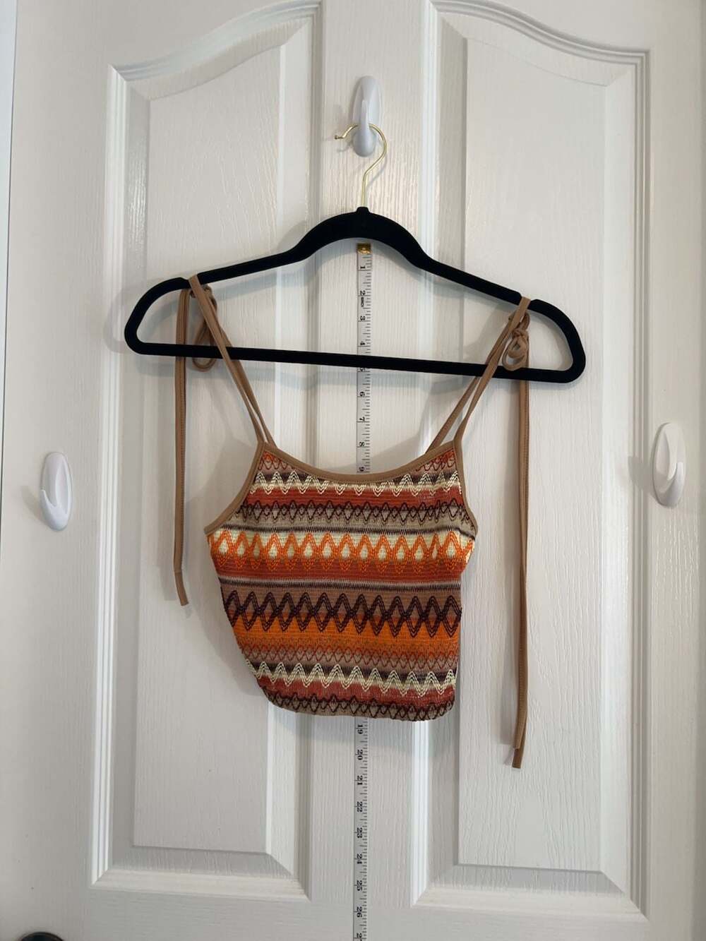 SOLY HUX Boho Y2k Crop Top Tie Shoulder Spaghetti Strap  Multi-color Geo Small